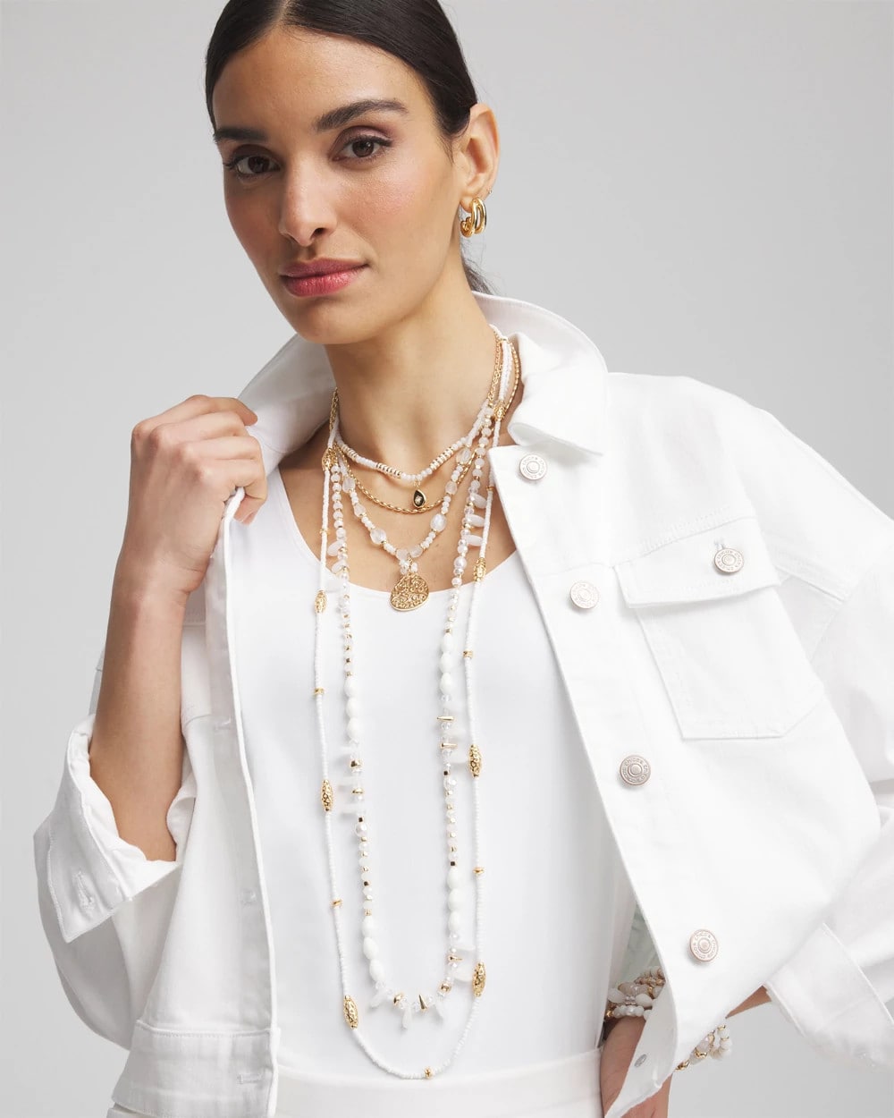 White Beaded Single Strand Necklace