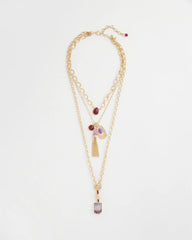 Convertible Three-Strand Stone Pendant Necklace