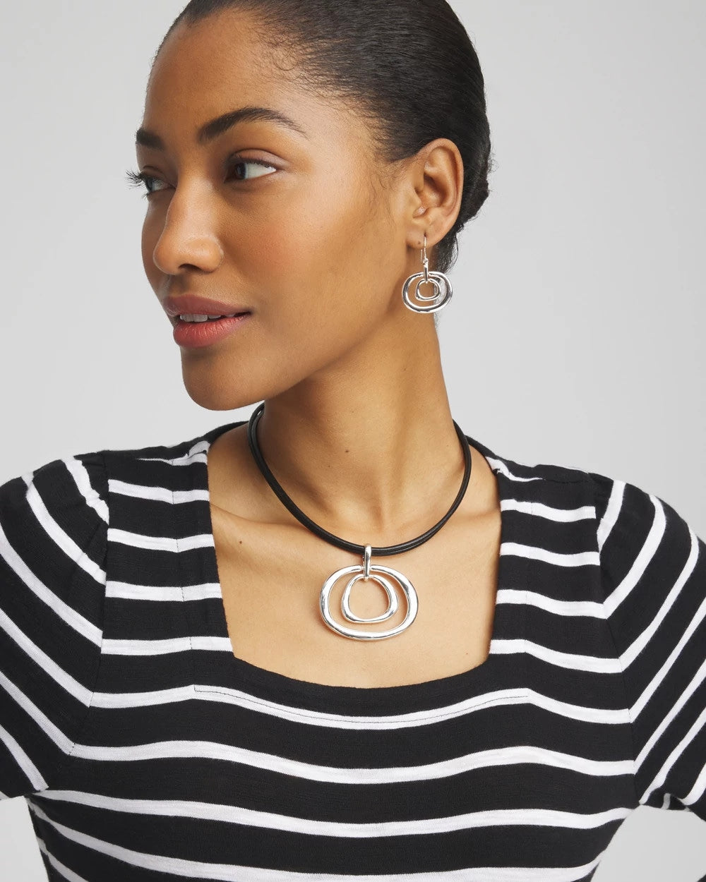 Silver Tone Rings Pendant Necklace