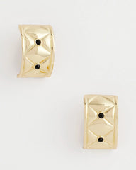 Black & Gold Quilted  Clip on Earrings