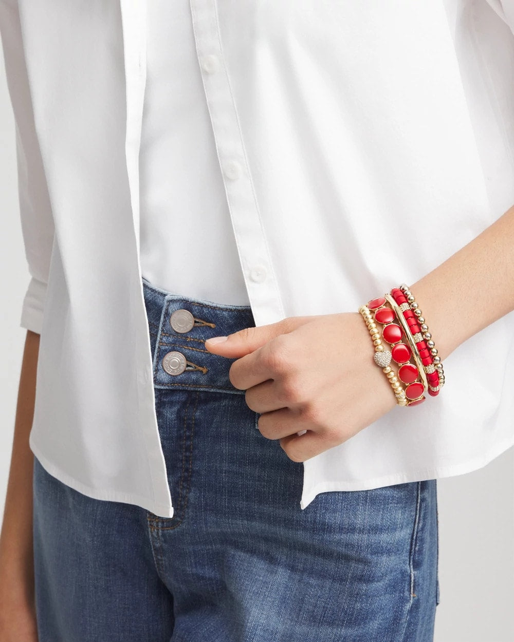 Red Barrel Bead Stretch Bracelet