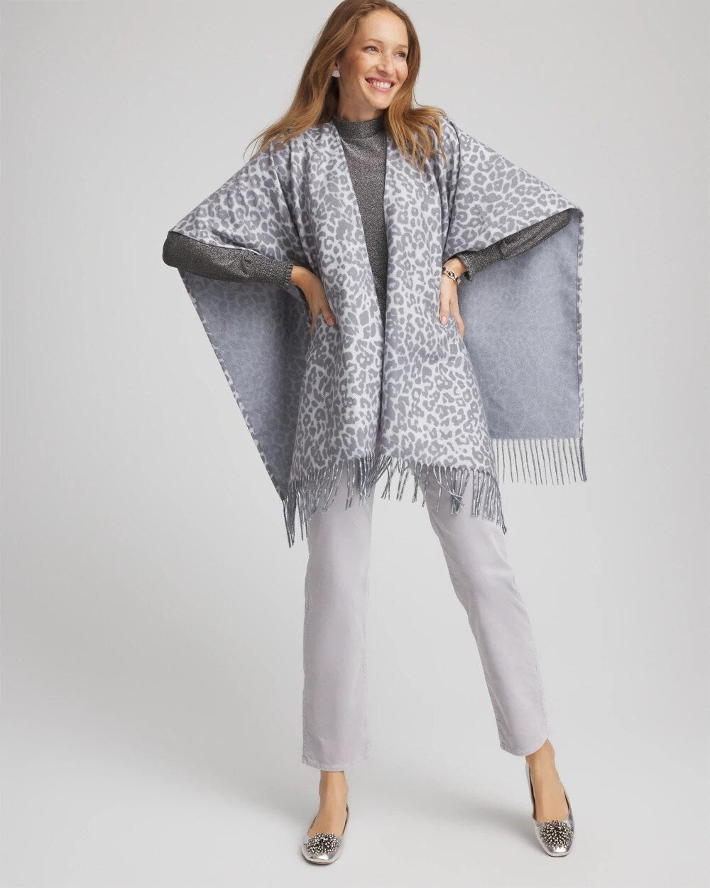 Reversible Animal Print Fringe Ruana