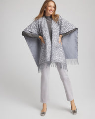 Reversible Animal Print Fringe Ruana