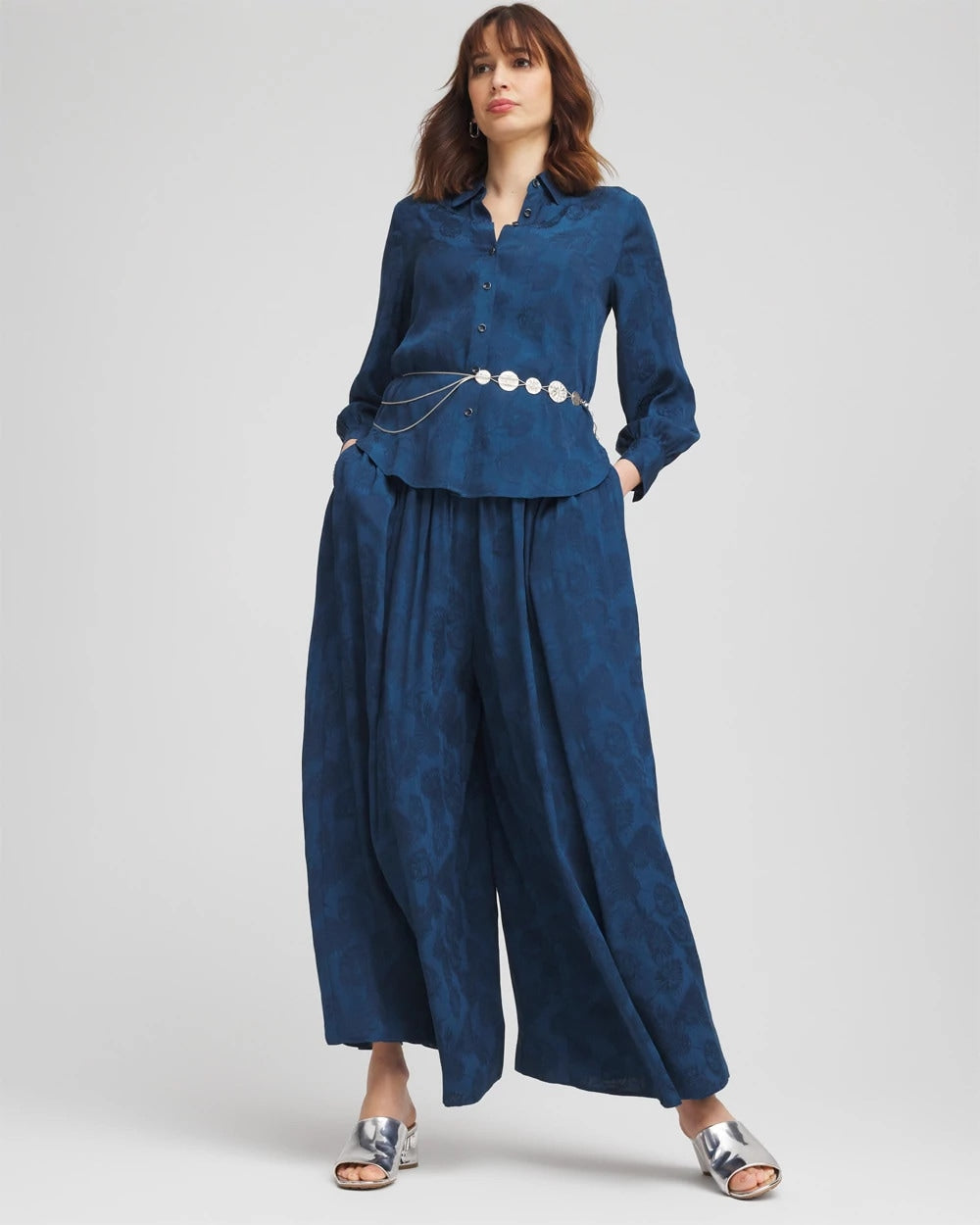 Petite Jacquard Culotte Wide-Leg Pants