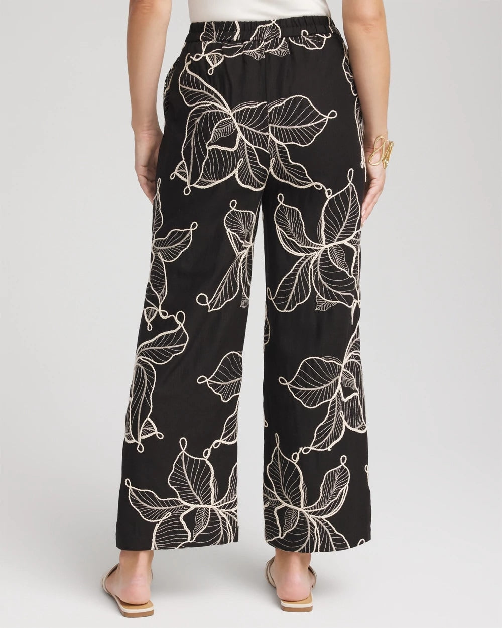 Petite Embroidered Wide-Leg Cropped Pants
