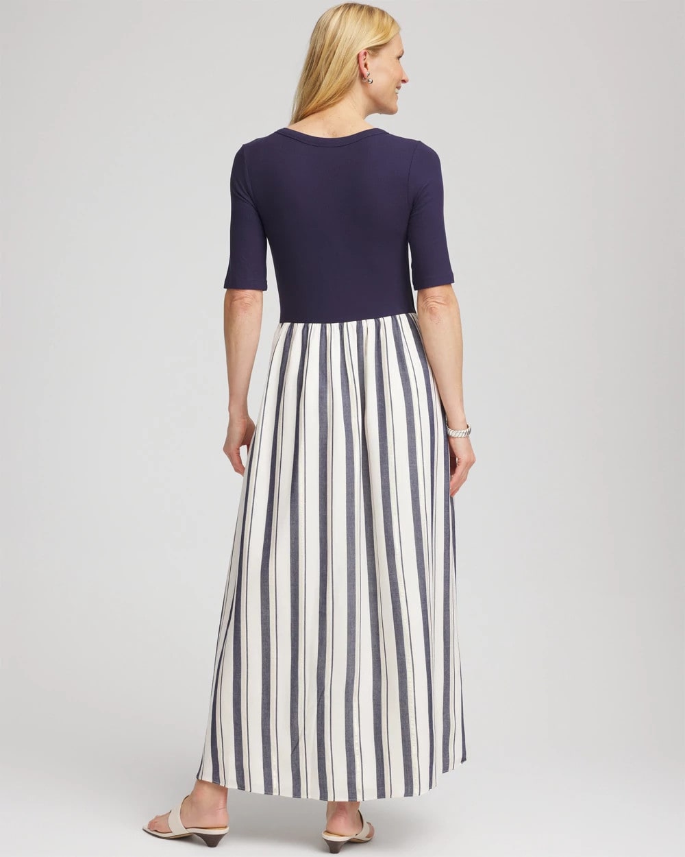 Petite Mixed Metallic Striped Maxi Dress