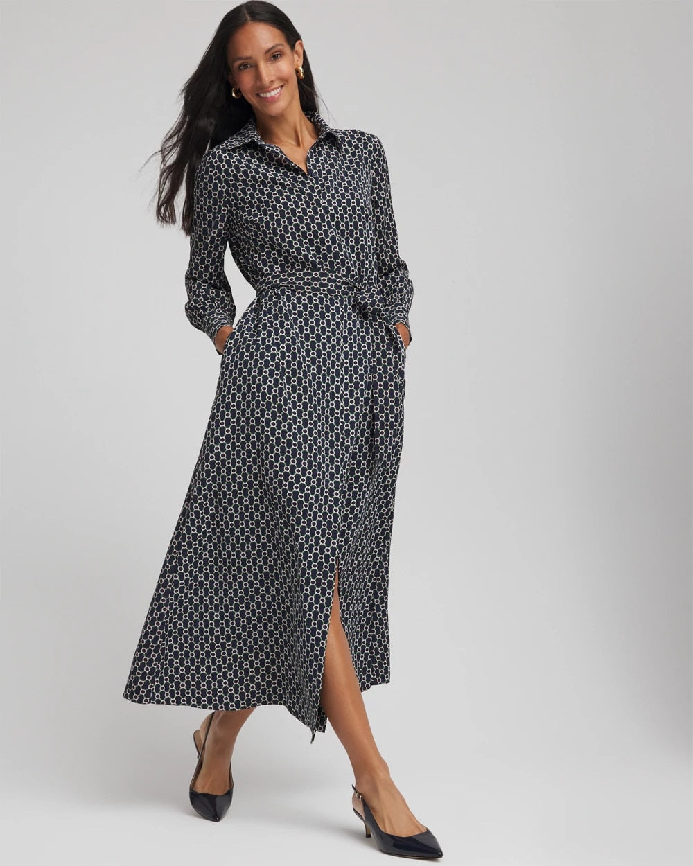 Petite Chain Print Maxi Shirtdress