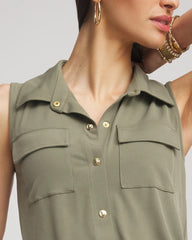 Petite Travelers™ Knit Sleeveless Shirtdress