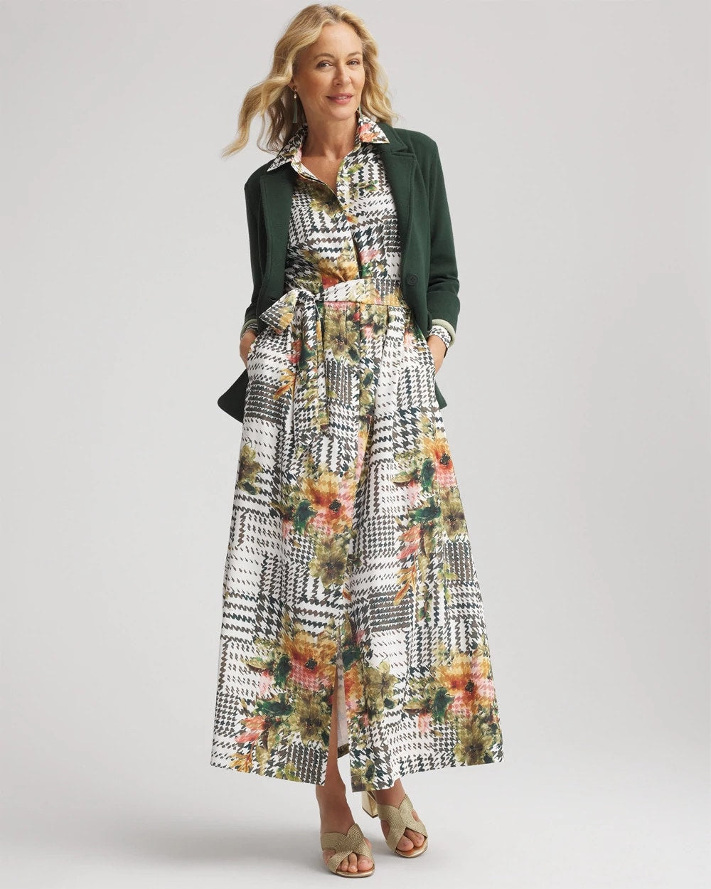 Petite Artisanal Floral Print Maxi Shirtdress