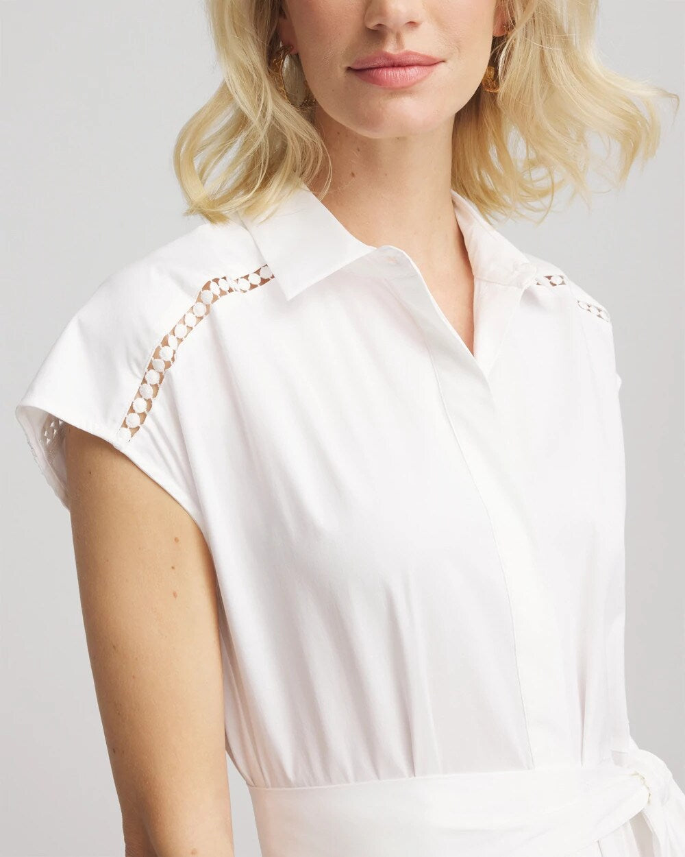 Petite Poplin Circle Trim Maxi Shirtdress