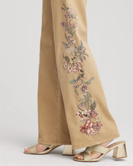 Petite Embroidered High-Rise Wide-Leg Jeans